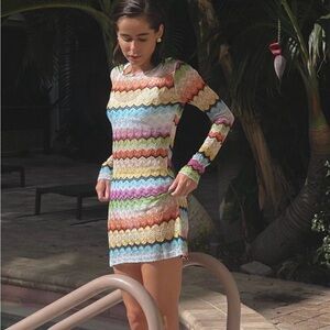 Missoni Rainbow Zigzag Long-Sleeve Mini Dress
